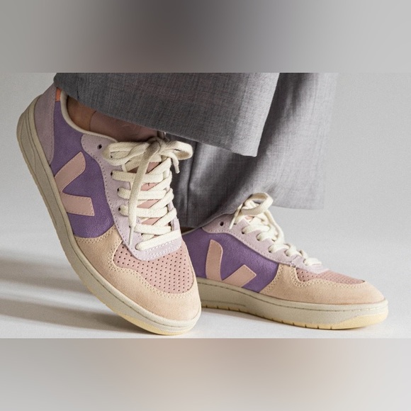 NWT!!! Veja V-10 Leather & Suede Low-Top Sneaker Multi Lavender - Picture 8 of 16